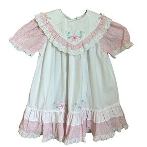 VINTAGE Baby Girl Pink White Dress Size 4T Lace, Philippines 1980s